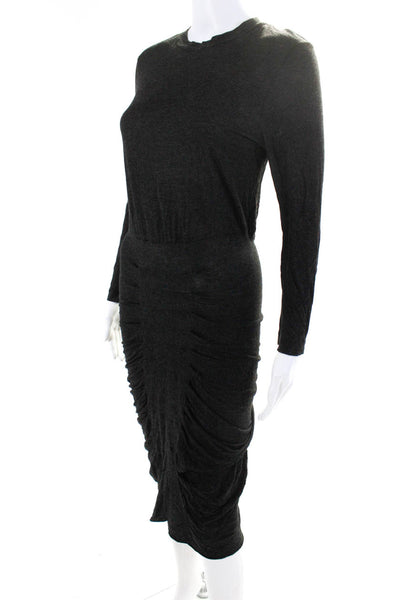 A.L.C. Womens Mock Neck Long Sleeves Ruched Midi Dress Gray Size Small