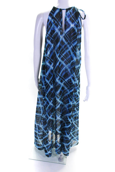 Carmen Marc Valvo Womens Sheer Sleeveless Swimwear Coverup Dress Blue Size L