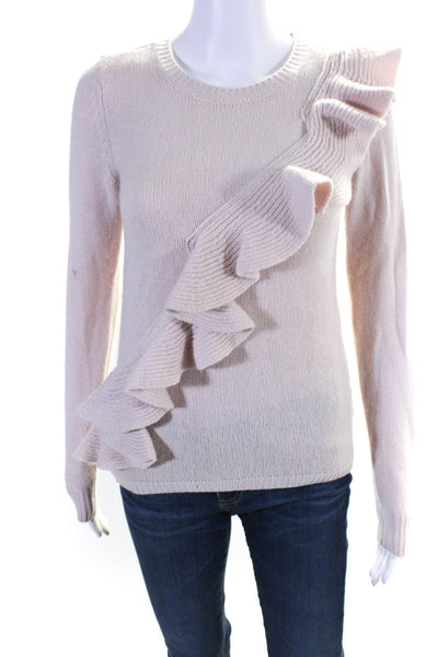 Intermix Womens Pullover Ruffled Crew Neck Sweater Pink Wool Size Small