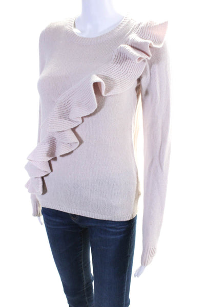 Intermix Womens Pullover Ruffled Crew Neck Sweater Pink Wool Size Small