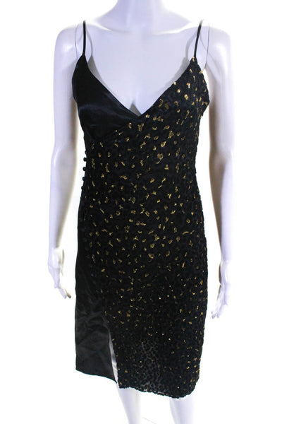 Intermix Womens Spaghetti Strap Leopard Metallic Leopard Dress Black Size 0