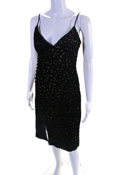 Intermix Womens Spaghetti Strap Leopard Metallic Leopard Dress Black Size 0