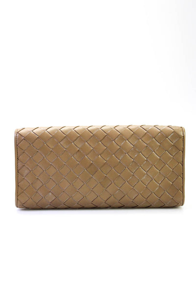 Michael Michael Kors Womens Leather Woven Gold Tone Clutch Handbag Brown