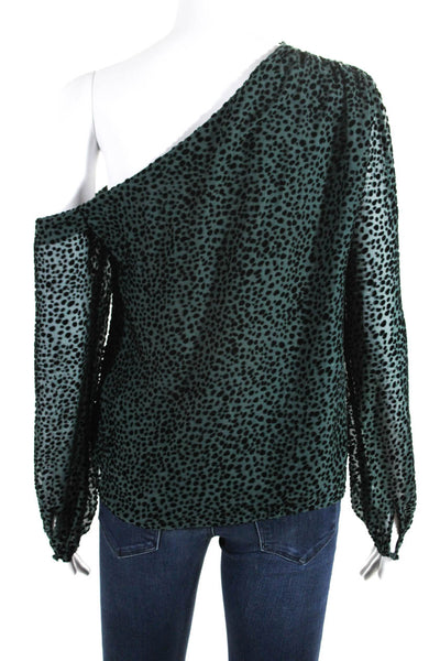 Intermix Womens Long Sleeve Velvet Spotted Oversized Shirt Green Black Size 2