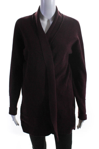 Rachel Zoe Womens Long Open Front Waterfall Cardigan Maroon Size Large