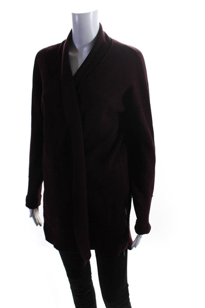 Rachel Zoe Womens Long Open Front Waterfall Cardigan Maroon Size Large