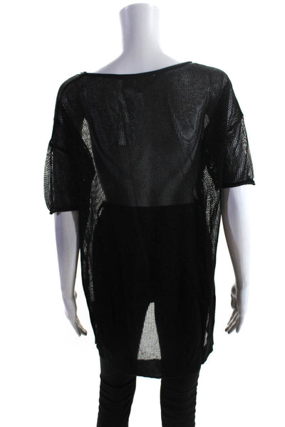 philosophy Womens Loose Knit Metallic Short Sleeve Top Sweater Black Size Small