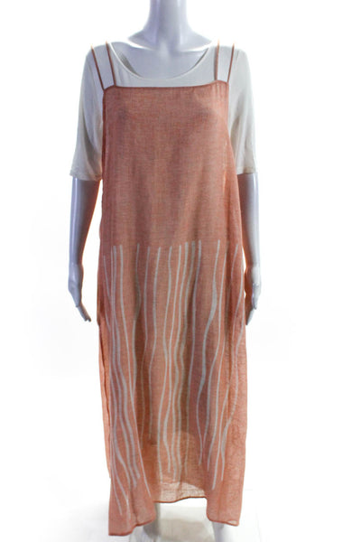Verda Womens Woven Stripe Layered Midi Shift Dress Orange White Size IT 44