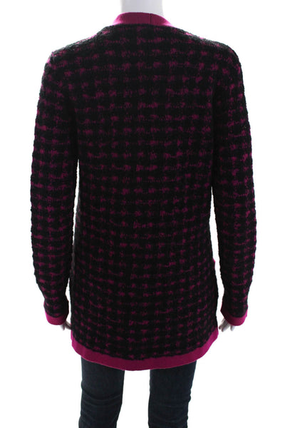 Saint Laurent Womens Plaid V Neck Cardigan Sweater Black Pink Wool Size Large