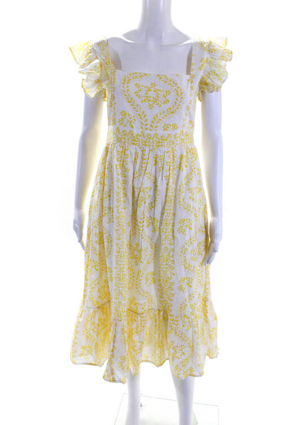 Monsoon and Beyond Womens Floral Ruffled Cap Sleeved Dress Yellow White Size S