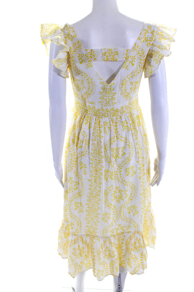 Monsoon and Beyond Womens Floral Ruffled Cap Sleeved Dress Yellow White Size S
