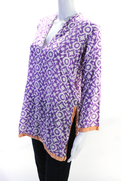 Roberta Roller Rabbit Women's Abstract Print 3/4 Sleeve Tunic Purple Size XS