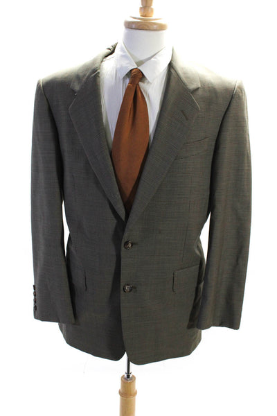 Gieves & Hawkes Men's Wool Two Button Houndstooth Blazer Jacket Brown Size 40R