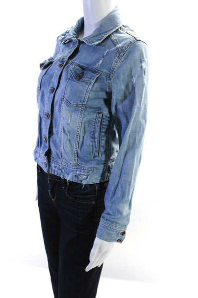 Pistola Womens Distressed Denim Button Up Jacket Light Blue Size Small