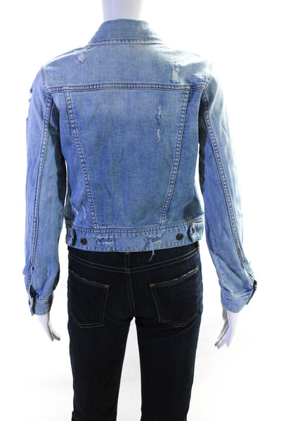 Pistola Womens Distressed Denim Button Up Jacket Light Blue Size Small