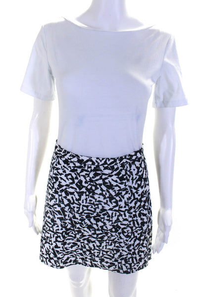 Theory Womens Cotton A-Line Patterned Textured Short Skirt Black White Size 2