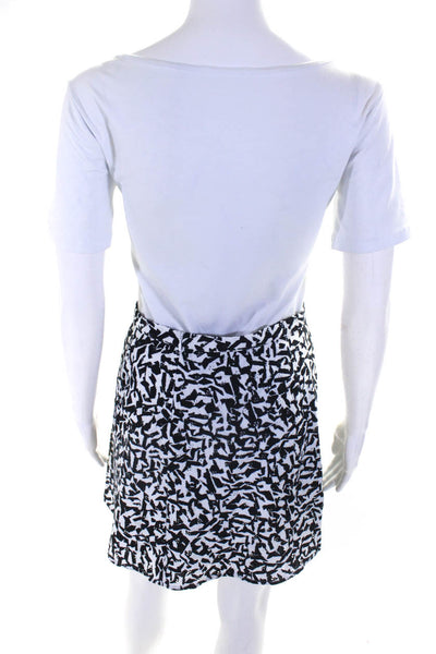 Theory Womens Cotton A-Line Patterned Textured Short Skirt Black White Size 2