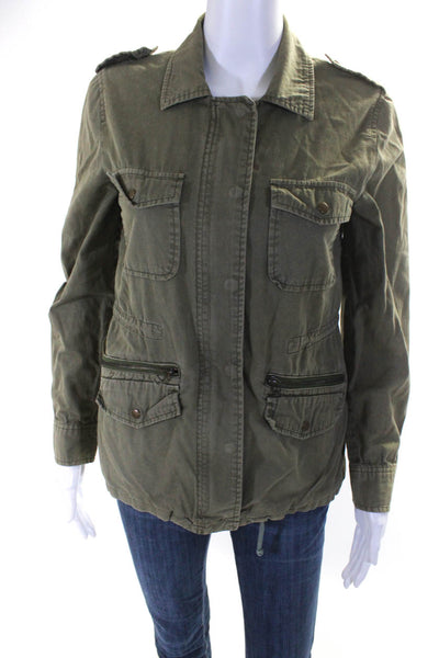 Lily Aldridge For Velvet Cotton 4 Pocket Collared Jacket Coat Army Green SizeXS