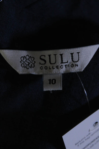 Sulu Collection Womens Embroidered Y Neck Tunic Blouse Navy Linen Cotton Size 10