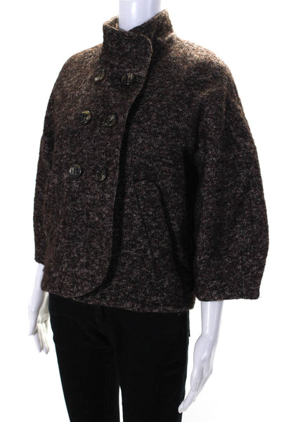 BCBGMAXAZRIA Womens Mock Neck Double Row Buttoned Blazer Jacket Coat Brown SizeM