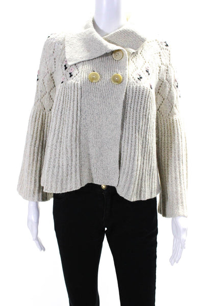 Sleeping On Snow Anthropologie Women's Embroidered Sweater Beige Size M