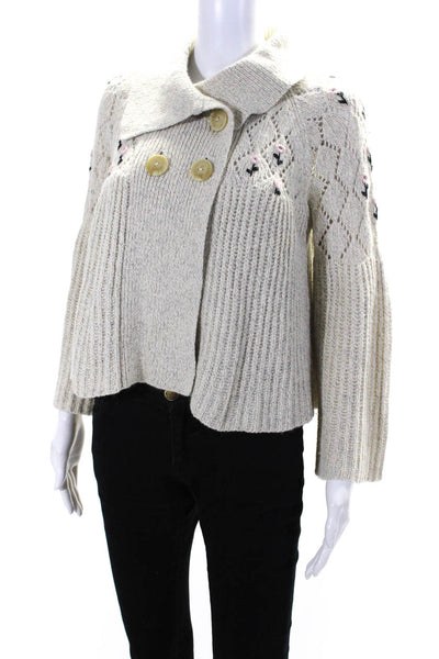 Sleeping On Snow Anthropologie Women's Embroidered Sweater Beige Size M