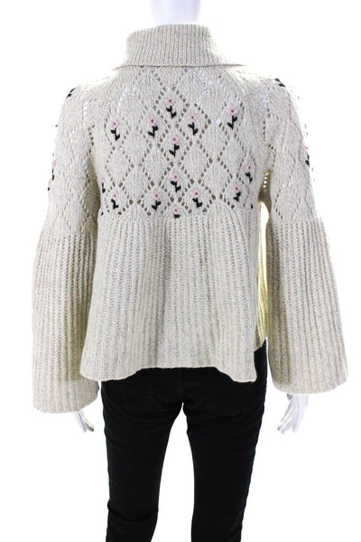 Sleeping On Snow Anthropologie Women's Embroidered Sweater Beige Size M