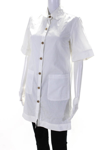 Jenni Kayne Women's Collar Short Sleeves Button Down Shirt White Size 6