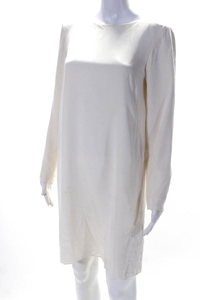 Tibi Women's Round Neck Long Sleeves Shift Mini Dress Ivory Size 4