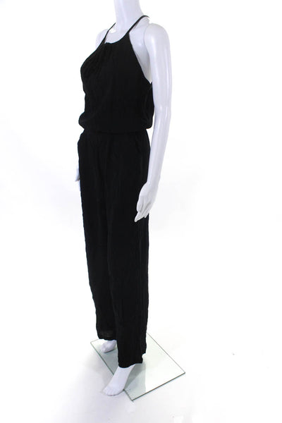 Skin Womens Black Crepe Cotton V-Neck Sleeveless Straight Leg Jumpsuit Size 1