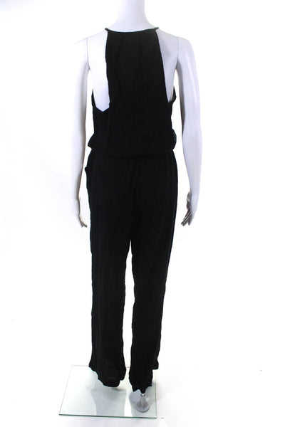 Skin Womens Black Crepe Cotton V-Neck Sleeveless Straight Leg Jumpsuit Size 1