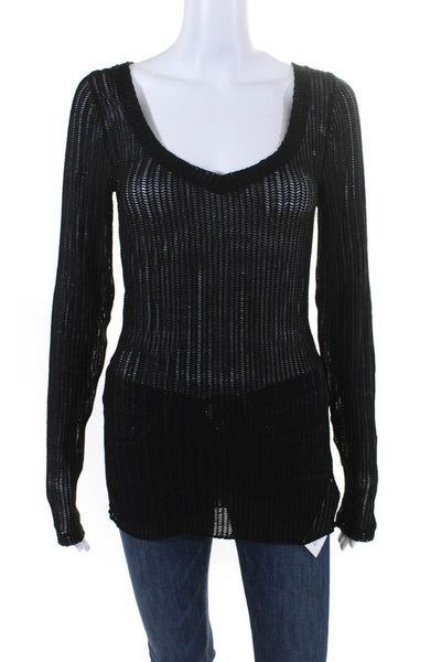 We The Free Womens Long Sleeves V Neck Pullover Sweater Black Size Large