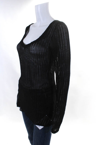 We The Free Womens Long Sleeves V Neck Pullover Sweater Black Size Large