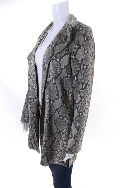 Premise Womens Faux Leather Snakeskin Print Coat Gray Size Small