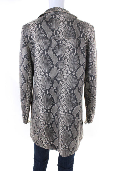 Premise Womens Faux Leather Snakeskin Print Coat Gray Size Small