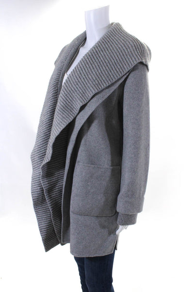 Splendid Womens Ribbed Trim Open Front Coat Heather Gray Wool Size Small