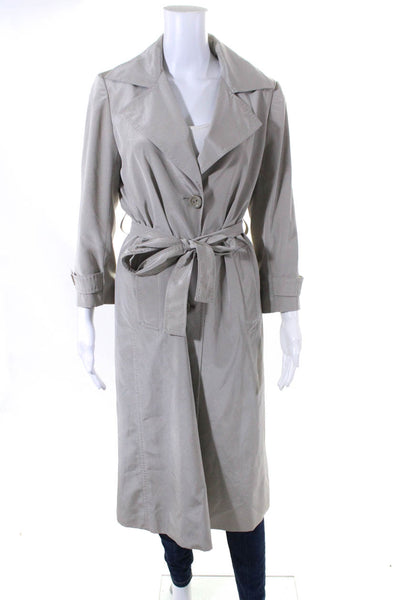 Cinzia Rocca Womens Long Sleeve Buttoned Tied Waist Long Trench Coat Gray Size 6