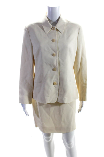 Calvin Klein Womens Silk Buttoned Darted Collared Blazer Skirt Set Cream Size 12