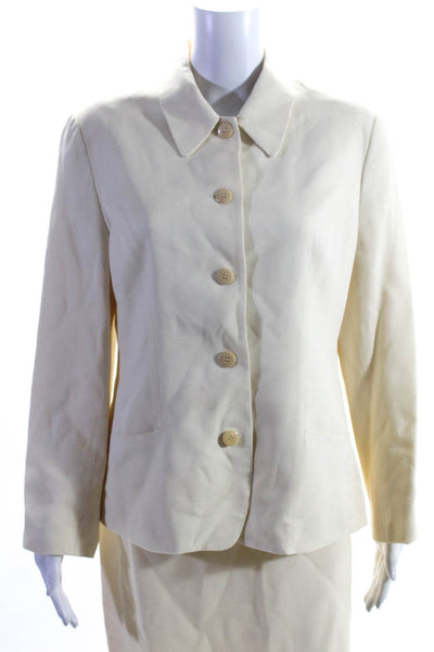 Calvin Klein Womens Silk Buttoned Darted Collared Blazer Skirt Set Cream Size 12