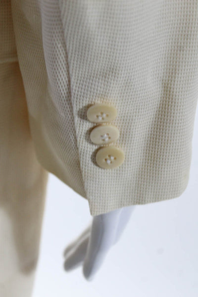 Calvin Klein Womens Silk Buttoned Darted Collared Blazer Skirt Set Cream Size 12