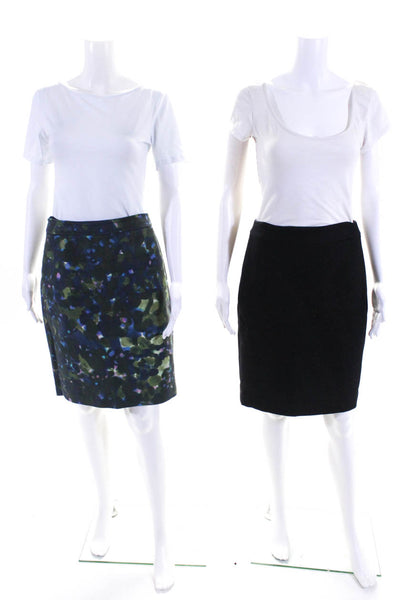 J Crew Womens Printed Wool Fleece Pencil Skirt Black Green Size 2 Lot 2