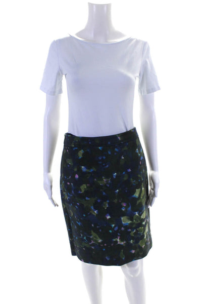 J Crew Womens Printed Wool Fleece Pencil Skirt Black Green Size 2 Lot 2