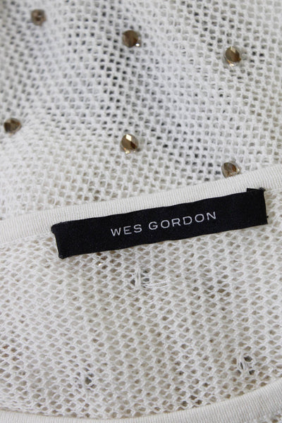 Wes Gordon Women Jeweled Pullover Crew Neck Sweater White Cotton Size Small