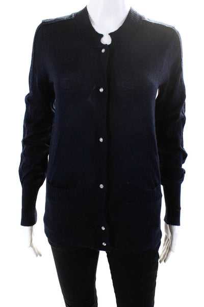 Chris Benz Womens Cashmere Button Down Cardigan Sweater Navy Blue Size Medium