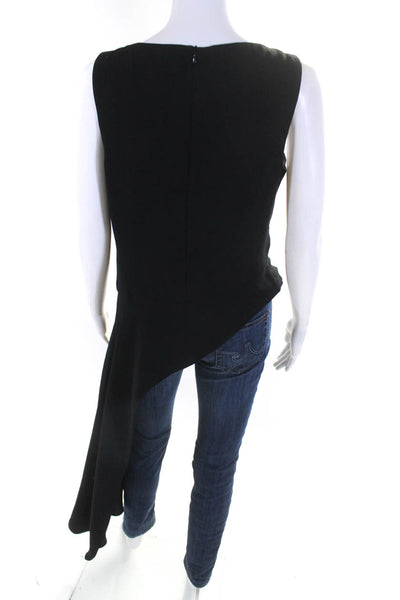 Trina Turk Womens Asymmetric Sleeveless Round Neck Top Blouse Black Size M