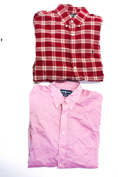 Polo Ralph Lauren Mens Cotton Plaid Button Down Shirt Red Size XL L Lot 2
