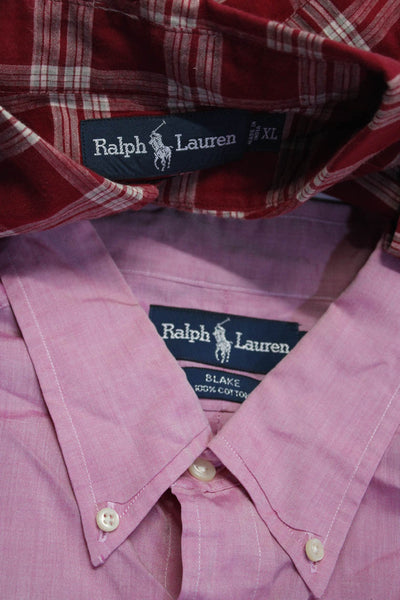 Polo Ralph Lauren Mens Cotton Plaid Button Down Shirt Red Size XL L Lot 2