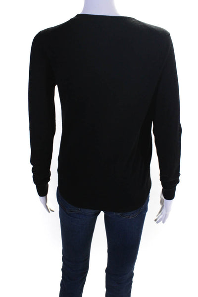 Theory Womens Long Sleeved Draped Front Thin Knit Round Neck Top Black Size S
