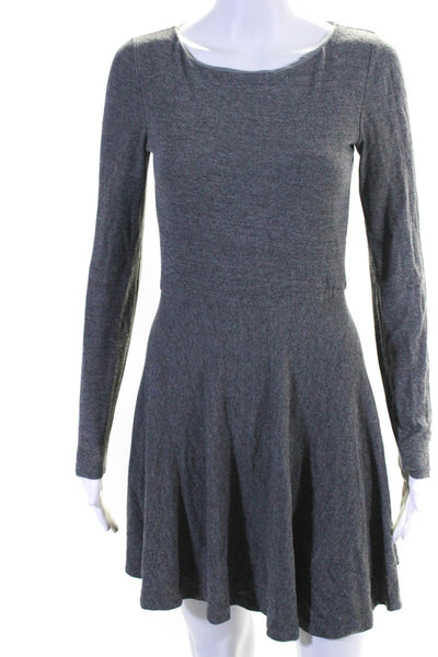 Alice + Olivia Womens Long Sleeved Round Neck A Line Short Dress Gray Size S