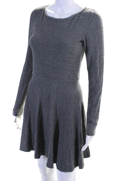 Alice + Olivia Womens Long Sleeved Round Neck A Line Short Dress Gray Size S